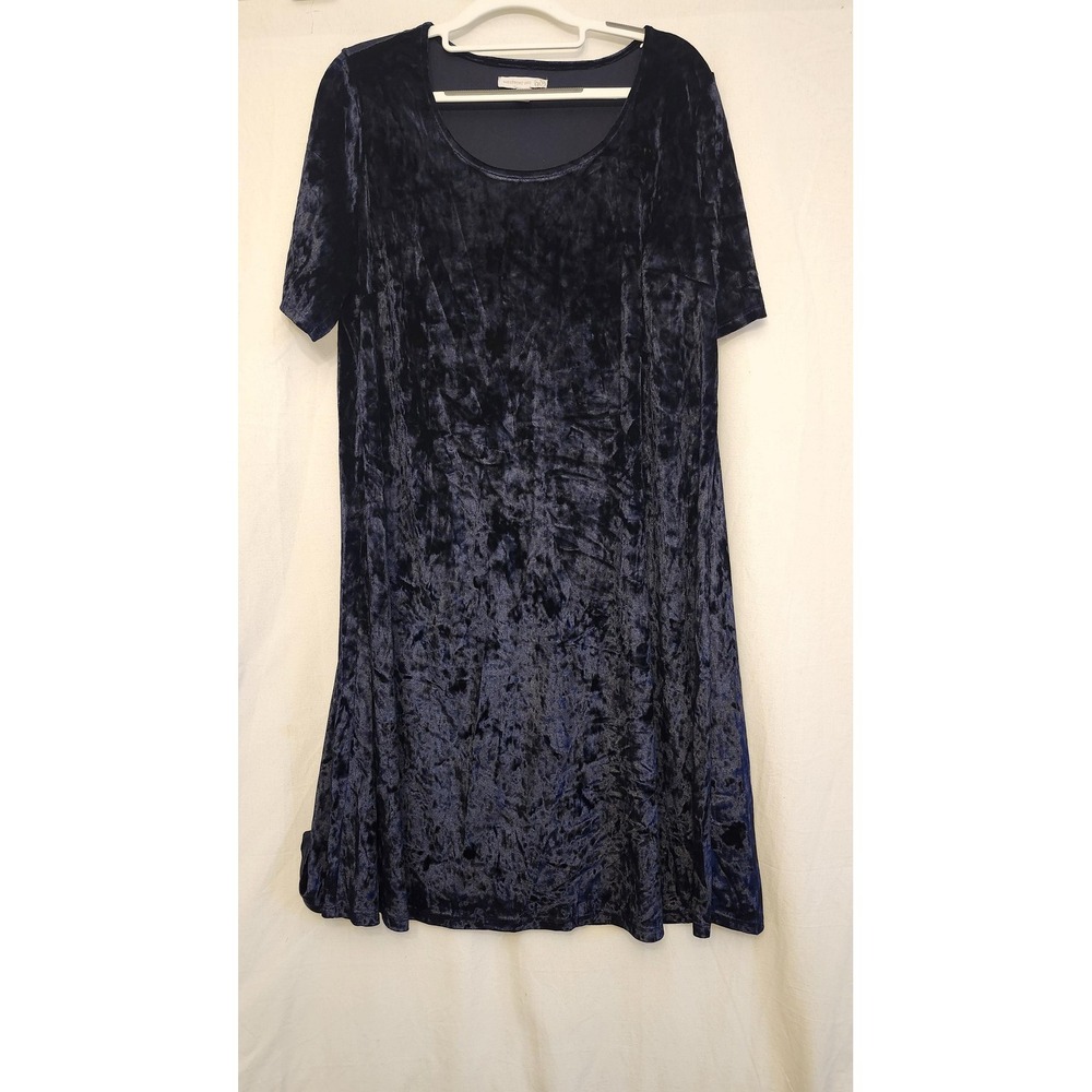 Westport 1962 XL 1X Navy Blue Crushed Velvet Dress Short Sleeve